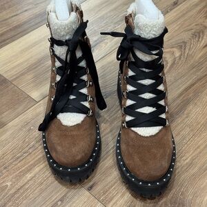 Steve Madden Brown Suede Combat Boots with Black Laces